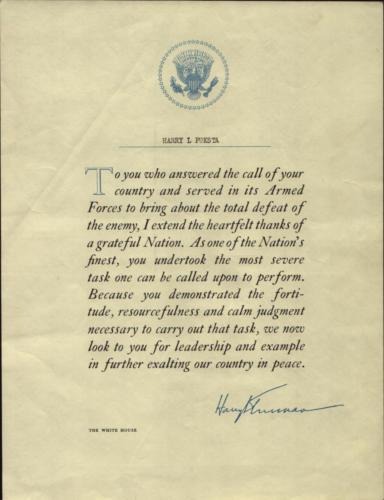 Harrys Thank you from President Truman